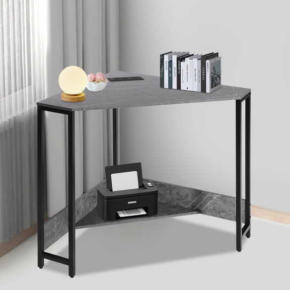26.77*26.77*29.53 Modern Free Standing Triangular Gray Corner Table with Outlets for Small Space