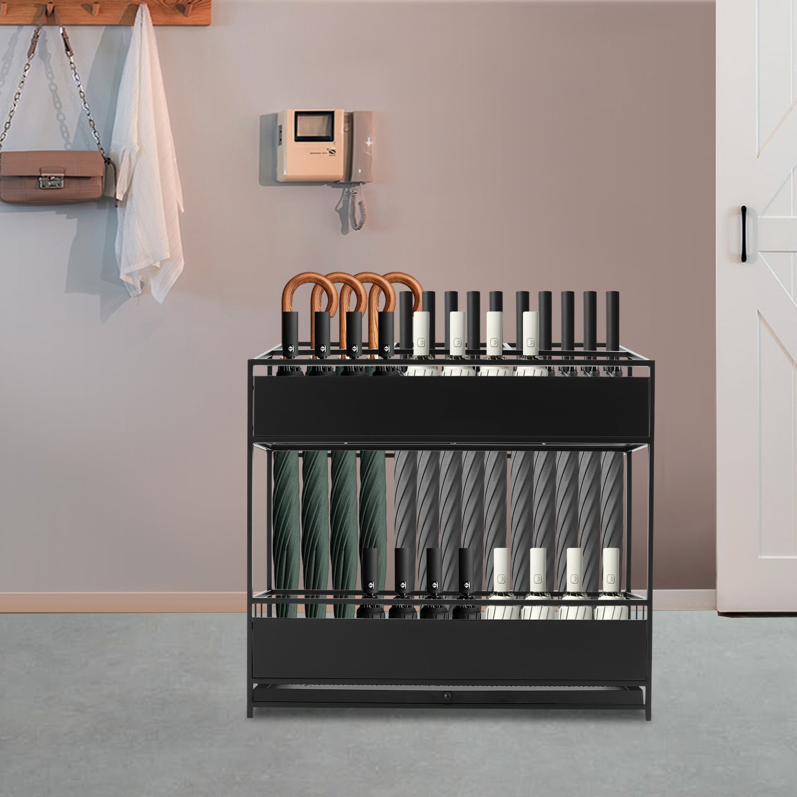 26.8*12.6*27.6in Modern Free Standing Rectangular Black Commercial Metal Umbrella Holder for Apartment