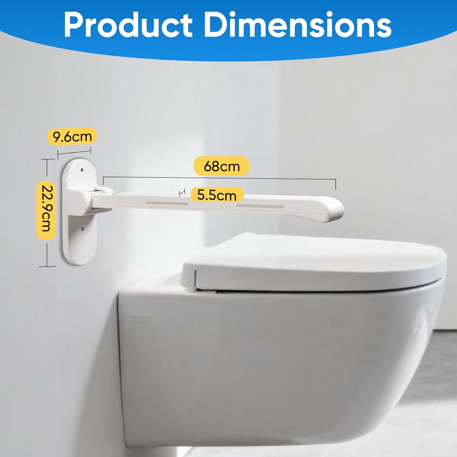 26.8 INCH Flip-Up Toilet Grab Bar, Wall-Mounted Safety Rail for ...