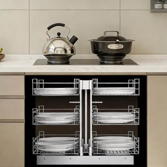 26.8W 23.6D 12.1H Blind Corner Cabinet Pull Out, 3 Tier 6 Shelf Blind Cabinets Corner Organizer, Left Open Right Open Pull Out Cabinets Organizer Compatible Cabinet Shelf