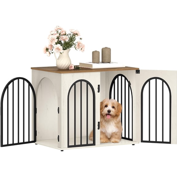 26.8'' Wooden Crate Furniture, Indoor Kennel Dogs Cage for Small Dogs, Heavy Duty Crates Decorative Pet House End Side Table TV Stand, White Brown DFC85514B