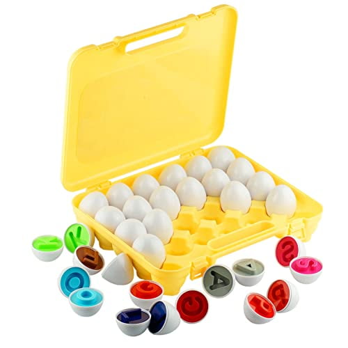 26 ABC Alphabet Egg Matching Toy Play Matching Eggs Easter Toy w/Holder - Egg Toys for Toddlers STEM Colors & Shapes Recognition for Kids Educational Color Sorting Toy Eggs