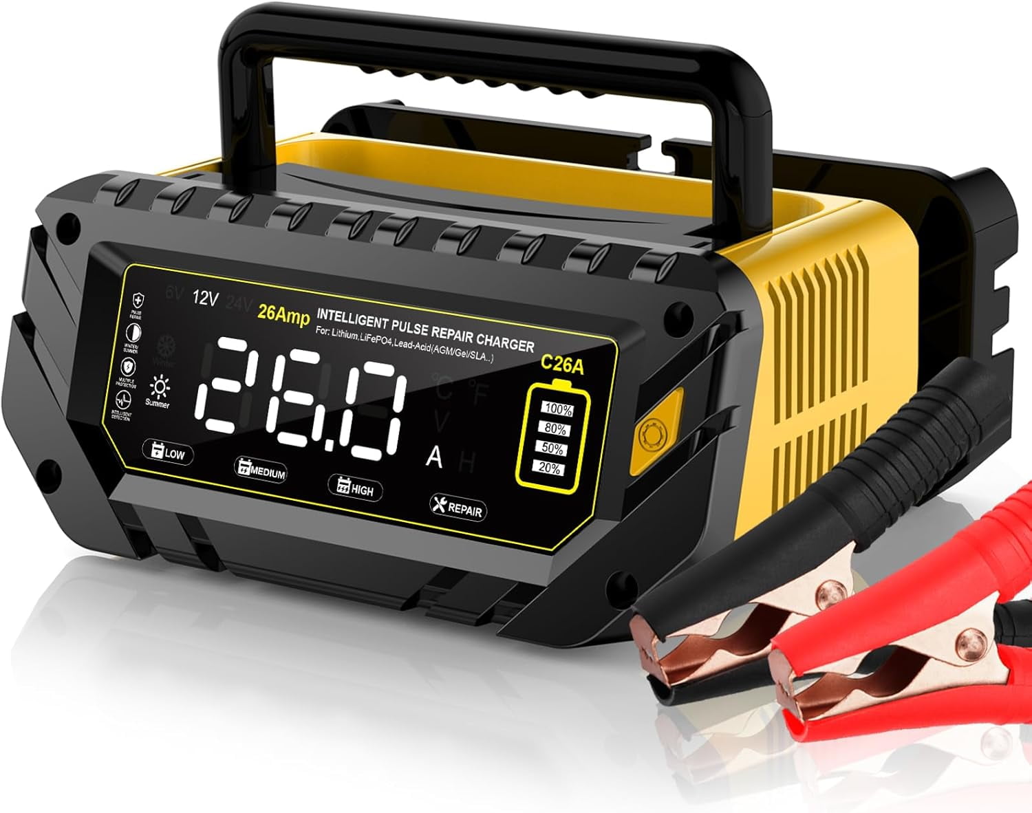 26 AMP , 6V/12V/24V Lead-Acid, Lithium, LiFePo4 , Large Screen Trickle ...