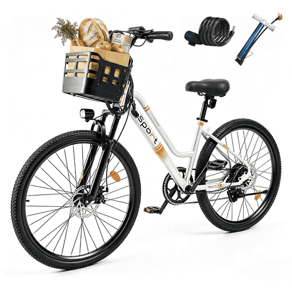 26"Adult Electric Bicycles,500W Motor,20MPH 35+Miles,432Wh Battery,Commuting Ebike with Basket,7-Speed,UL2849