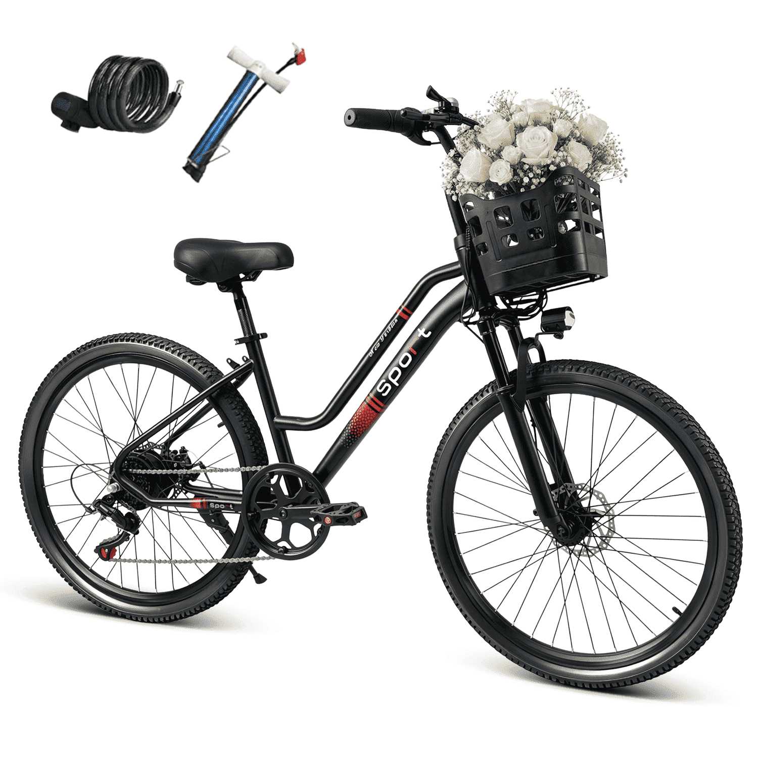 26"Adult Electric Bicycles,1000W Peak Motor,25MPH 35+Miles,432Wh Battery,Mountain & Commuting Ebike with Basket,7-Speed,UL2849