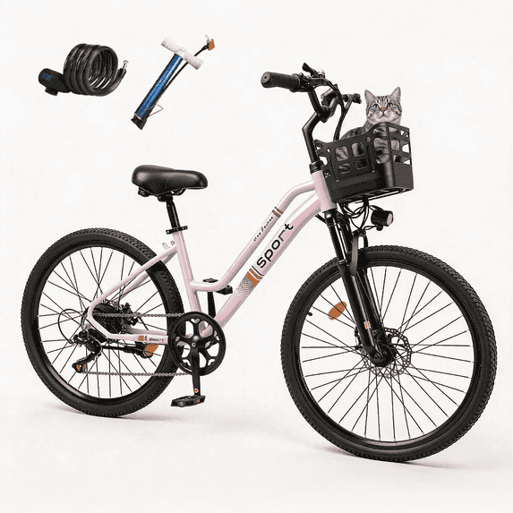 26"Adult Electric Bicycles,1000W Peak Motor,25MPH 35+Miles,432Wh Battery,Mountain & Commuting Ebike with Basket,7-Speed,UL2849