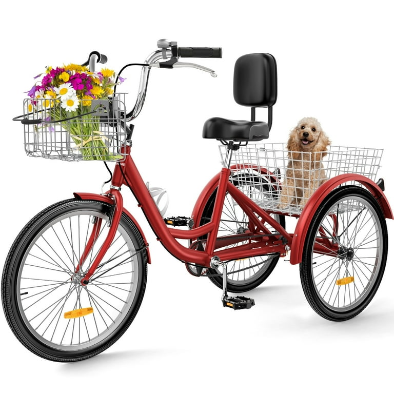 IMISATOS 026PXJ 26 Adult Tricycle 3 Wheel Bikes 1 Speed Trike Bike 24 MattenRed