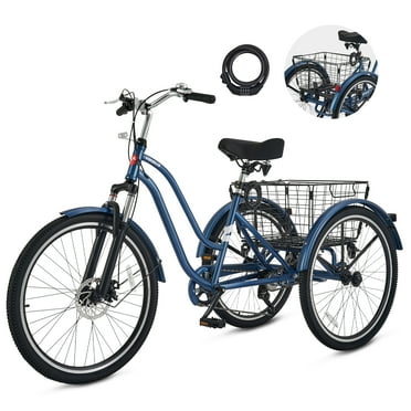 26" Adult Tricycle 7 Speed 3 Wheel Bike Adult Trike Dual Chains with Front Suspension Blue