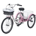 thumbnail image 1 of 26" Adult Tricycle Bike with 7 Speed Gear Front & Rear Basket Pink White, 1 of 9