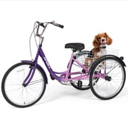 Naipo 26" Adult Tricycle, Carbon Steel 3 Wheel Bikes 7 Speed Trikes with Adjustable Seat Shopping Basket 360lbs Capacity for Seniors/Commuting Purple
