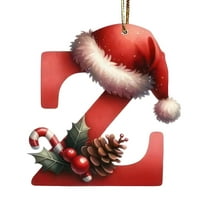 26 Alphabet Christmas Tree Ornaments A-Z Initial Letter with Santa Hat Pendant Red Hanging Letters for Xmas Tree Holiday Party Decor
