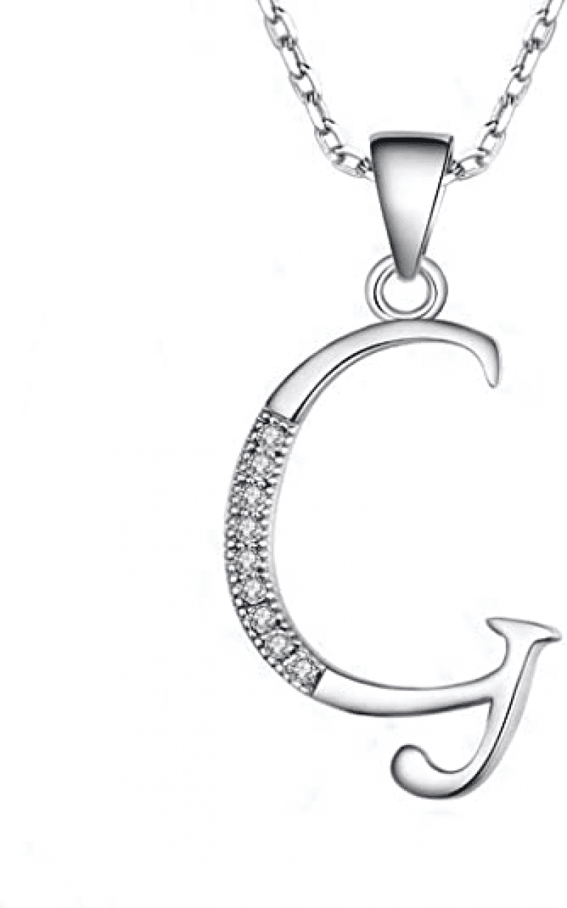 26 Alphabet Letter Pendant Necklace 925 Sterling Silver Cubic Zirconia