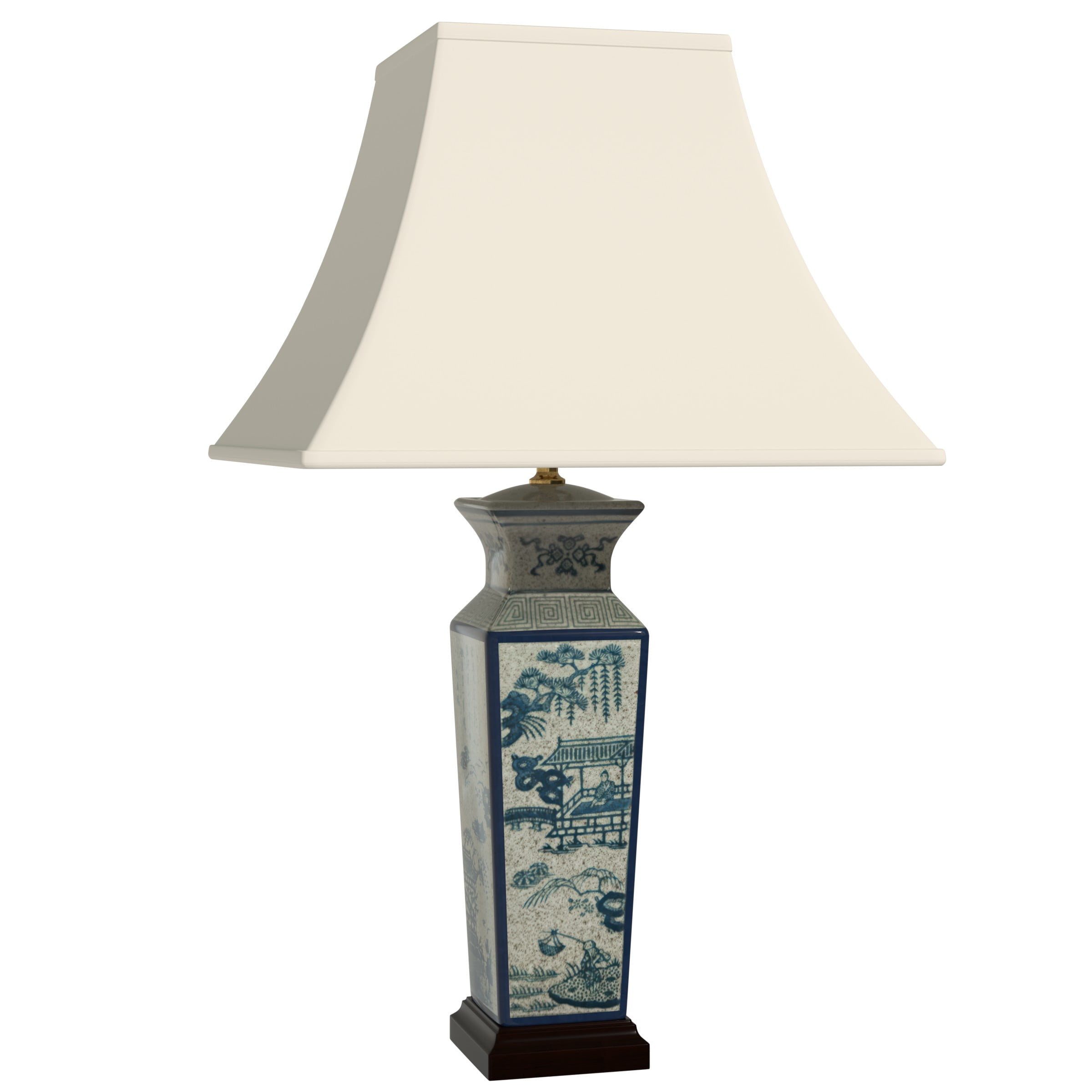 26" Antiqued Blue and White Chinese Porcelain Table Lamp with Shade - Landscape