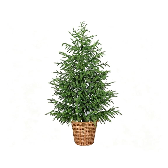 26" Artificial Norfolk Pine Christmas Tree With Woven Basket Base, Realistic Norfolk Pine Tree, for Front Porch Indoor Outdoor Tabletop Holiday Decoration