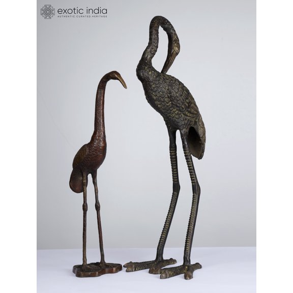 26" Baby and Mother Crane | Brass Pair | Home Decor