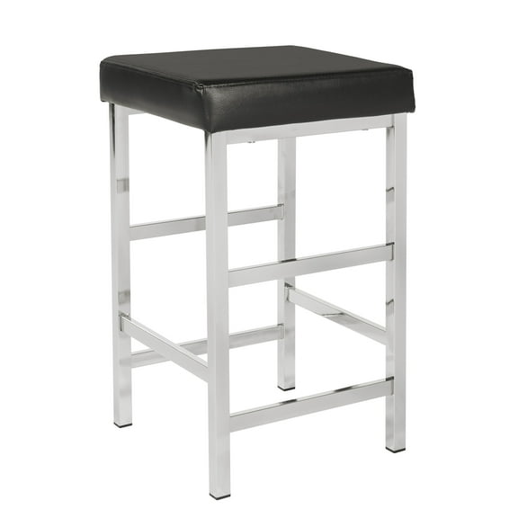 26" Backless Stool in Black Fabric with Polished Chromes Legs