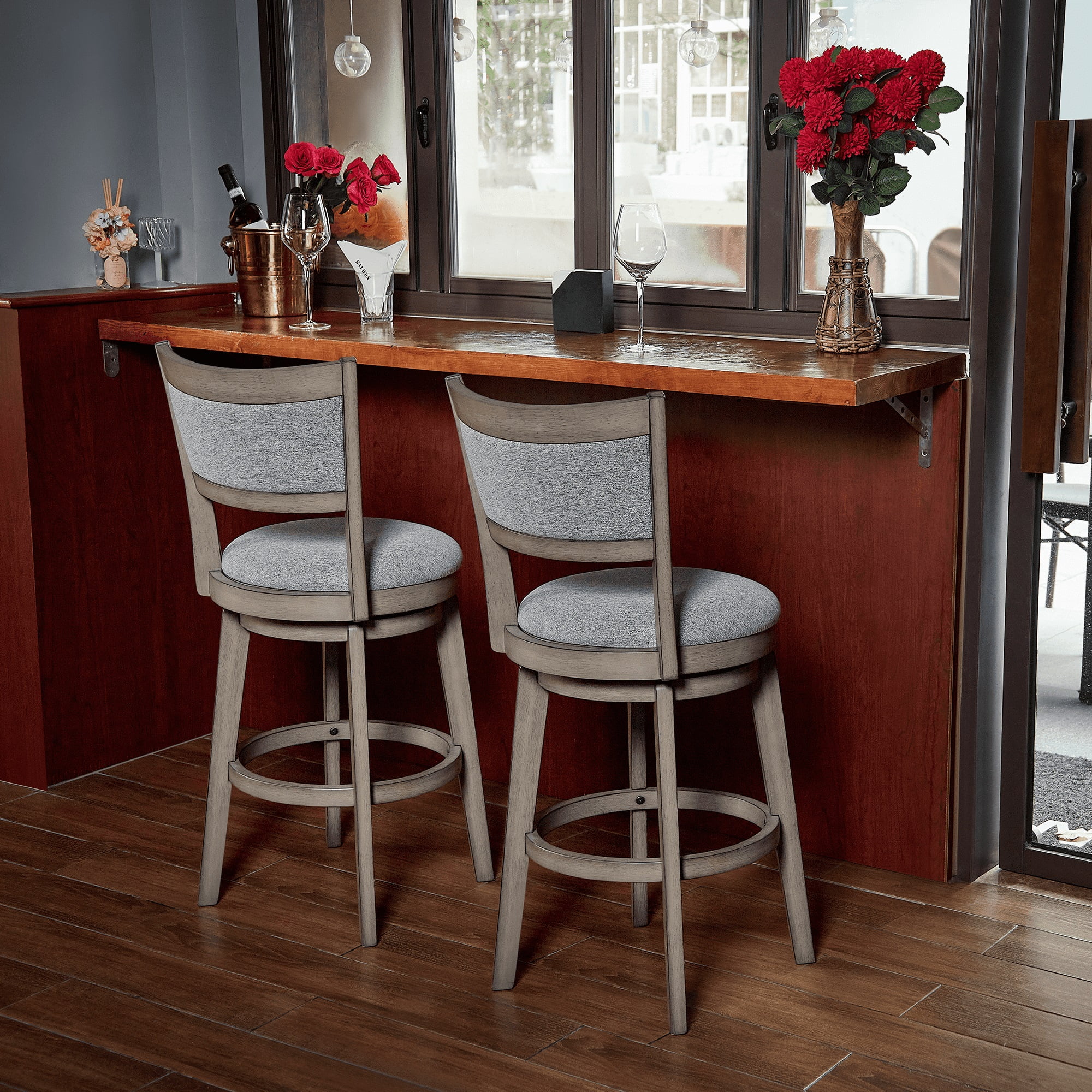 26" Counter Height Swivel Bar Stools Set of 2 Barstools with High Back Pub Seat Stools Set for Kitchen Island, 2 Pack