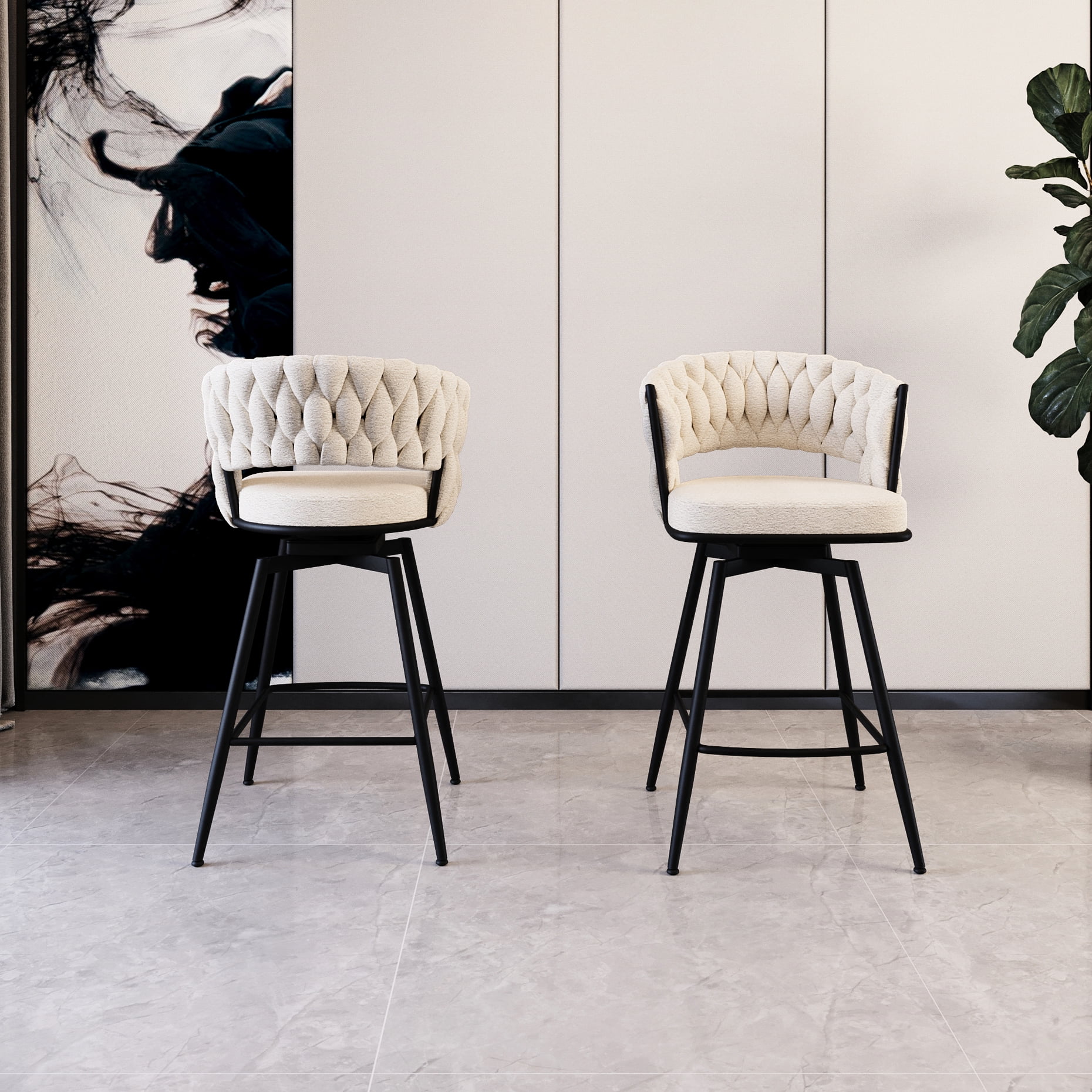 360° Swivel Bar Stool - White (Set of 2)