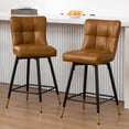 thumbnail image 1 of 26"Bar Stools Set of 2, 360°Swivel Counter Height Bar Stools Faux Leather Upholstered Barstools with Back & Metal Legs Bread grid Counter Height Barstools for Bar Kitchen Dining Room Brown, 1 of 13