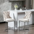 thumbnail image 1 of 26" Bar Stools Set of 2, Counter Height Barstools with Chrome Metal Base,Velvet Upholstered Barstools with Button Back & Rivet Trim, Kitchen Island Armless Chairs for Dining Room, Home,Beige, 1 of 9