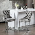 thumbnail image 1 of 26" Bar Stools Set of 2, Counter Height Barstools with Chrome Metal Base,Velvet Upholstered Barstools with Button Back & Rivet Trim, Kitchen Island Armless Chairs for Dining Room, Home,Gray, 1 of 9