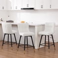 thumbnail image 1 of 26"Bar Stools Set of 3, 360°Swivel Counter Height Bar Stools Faux Leather Upholstered Barstools with Back & Metal Legs Bread grid Counter Height Barstools for Bar Kitchen Dining Room White, 1 of 13