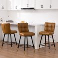 thumbnail image 1 of 26"Bar Stools Set of 3, 360°Swivel Counter Height Bar Stools Faux Leather Upholstered Barstools with Back & Metal Legs Bread grid Counter Height Barstools for Bar Kitchen Dining Room Brown, 1 of 13