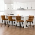 thumbnail image 1 of 26"Bar Stools Set of 4, 360°Swivel Counter Height Bar Stools Faux Leather Upholstered Barstools with Back & Metal Legs Bread grid Counter Height Barstools for Bar Kitchen Dining Room Brown, 1 of 12