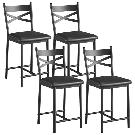 26 In Bar Stools Set of 4, Upholstered Bar Chairs with Back, Metal Legs and Footrest, Upholstered Dining Chairs with Padded Seat, Barstools for Kitchen Island, Bar, Dining Room