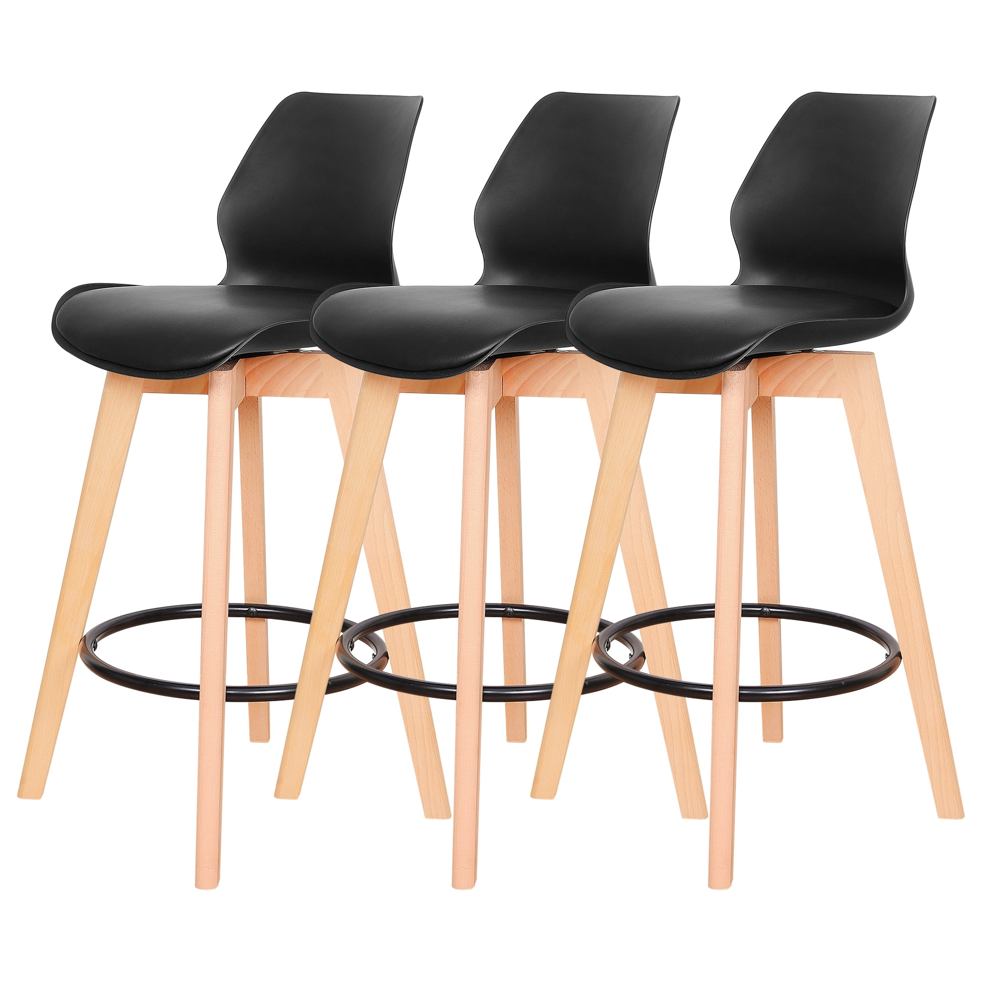 26" Bar Stools Set of 3 Counter Height Bar Stools 360° Swivel Barstools