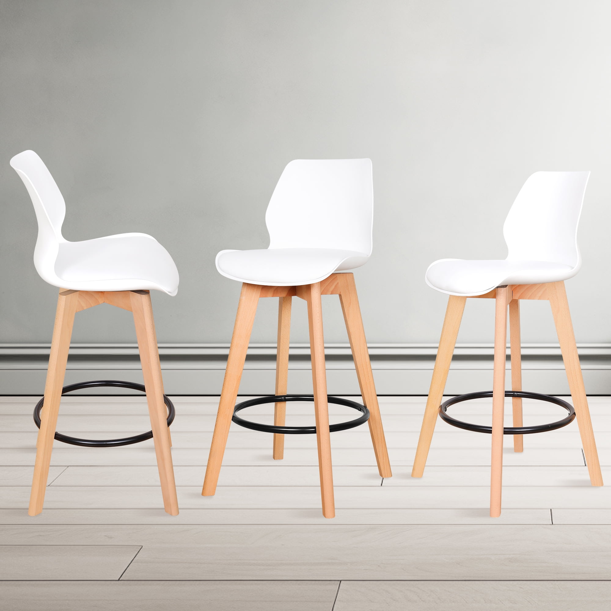 26" Bar Stools Set of 3 Counter Height Bar Stools 360° Swivel Bar