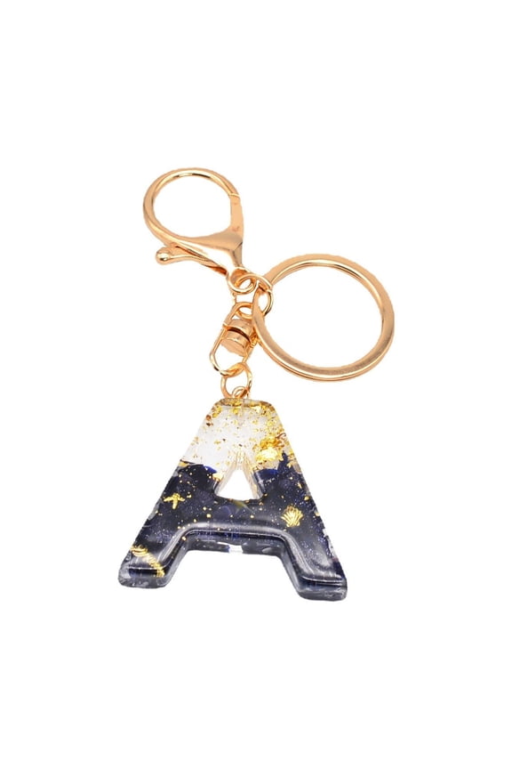 26 Black Stone Alphabet Gold Foil Drop Key Ring