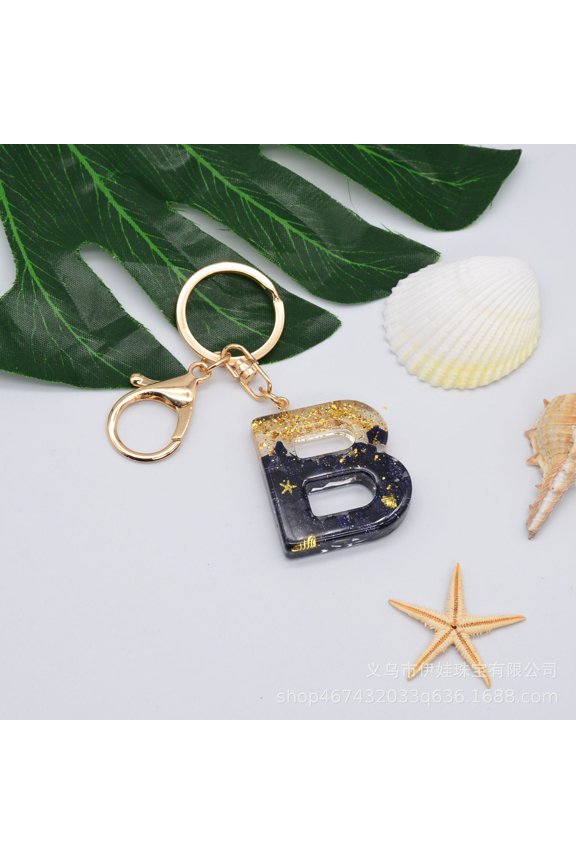 26 Black Stone Alphabet Gold Foil Drop Key Ring