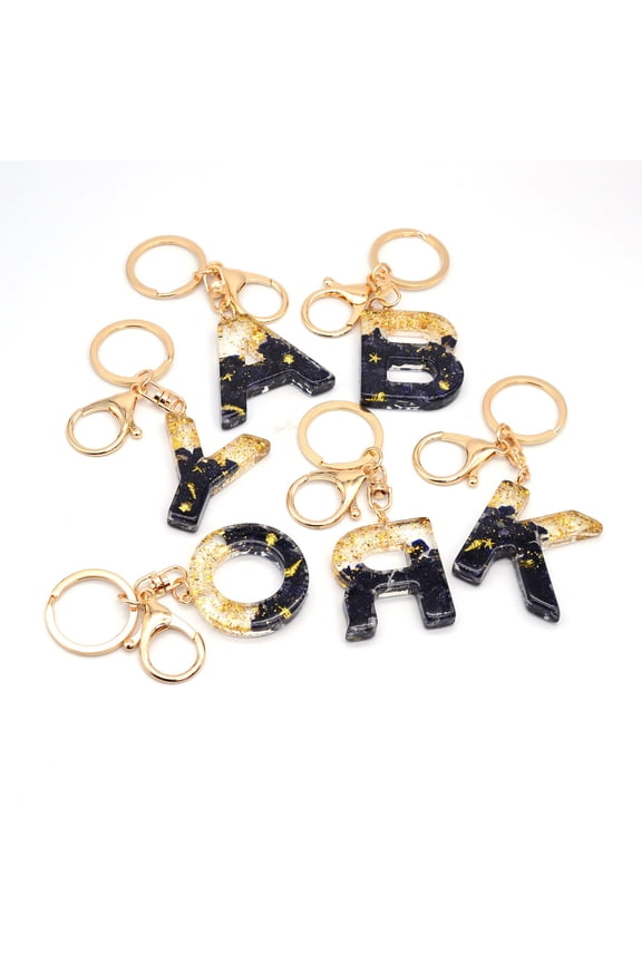 26 Black Stone Alphabet Gold Foil Drop Key Ring
