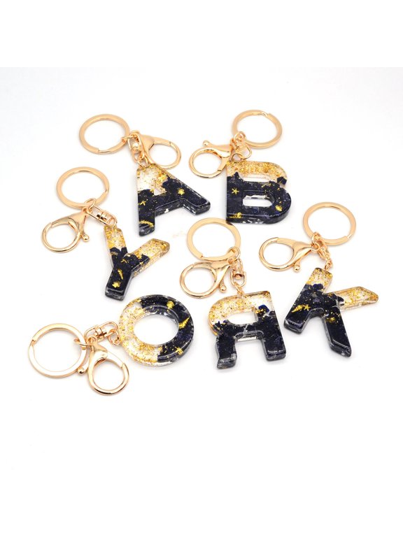 26 Black Stone Alphabet Gold Foil Drop Key Ring