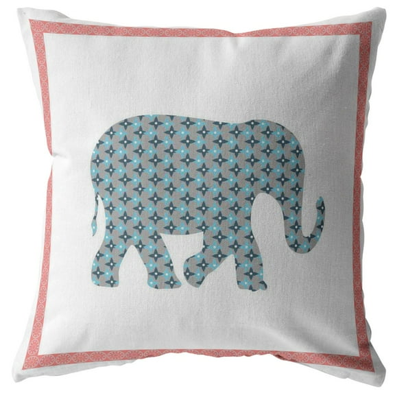 26†Blue Pink Elephant Indoor Outdoor Throw Pillow
