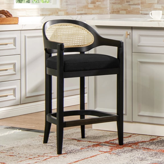 26" Cane Stool with Natural Wood / Comfortable Mid - back Support