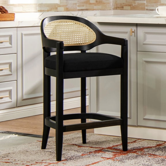 26" Cane Wicker Backed Stool / Modern Farmhouse for Kitchen
