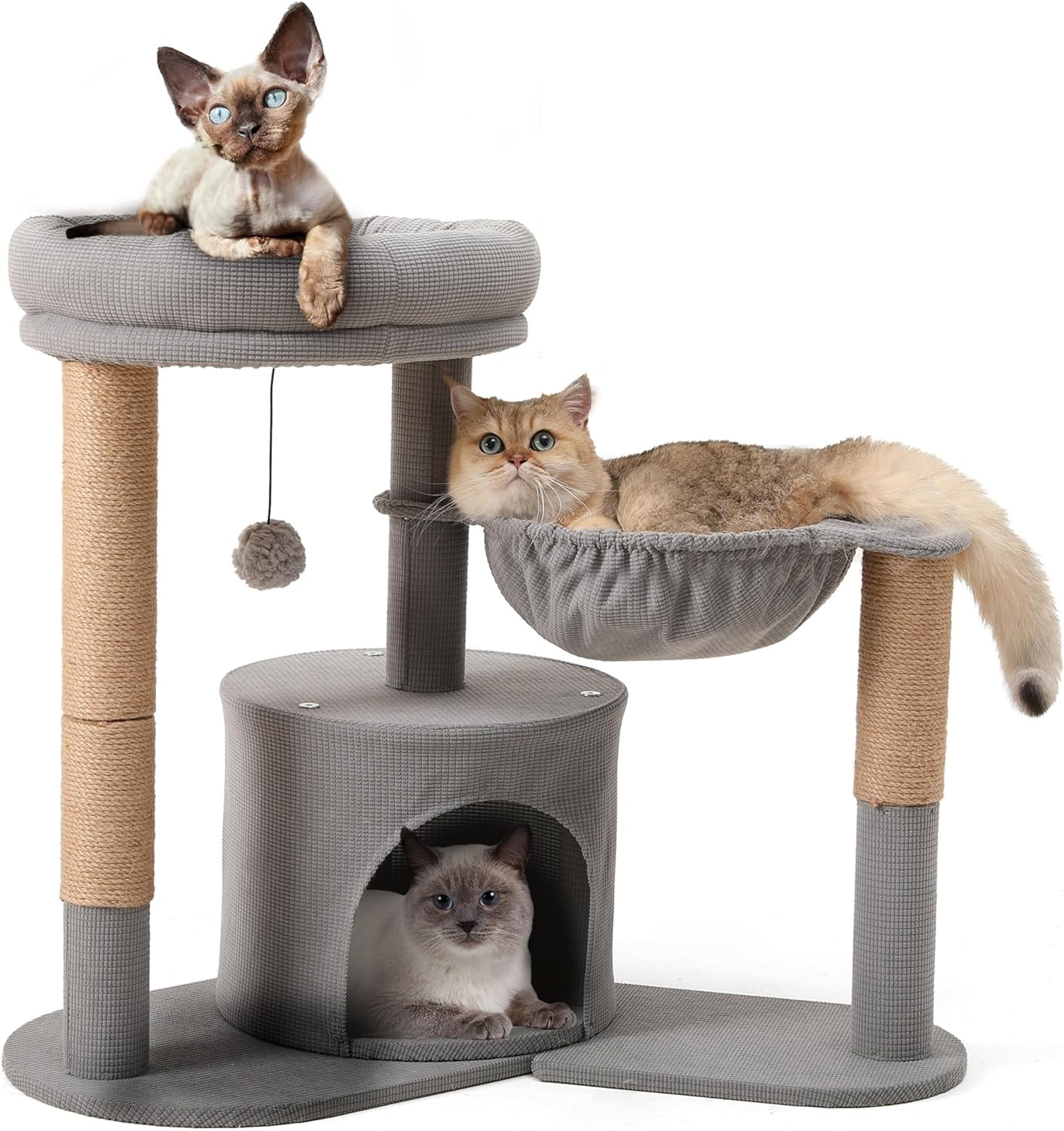 26" Cat Scratching Post, 4 in 1 Small Cat Tree with Rotatable Hammock