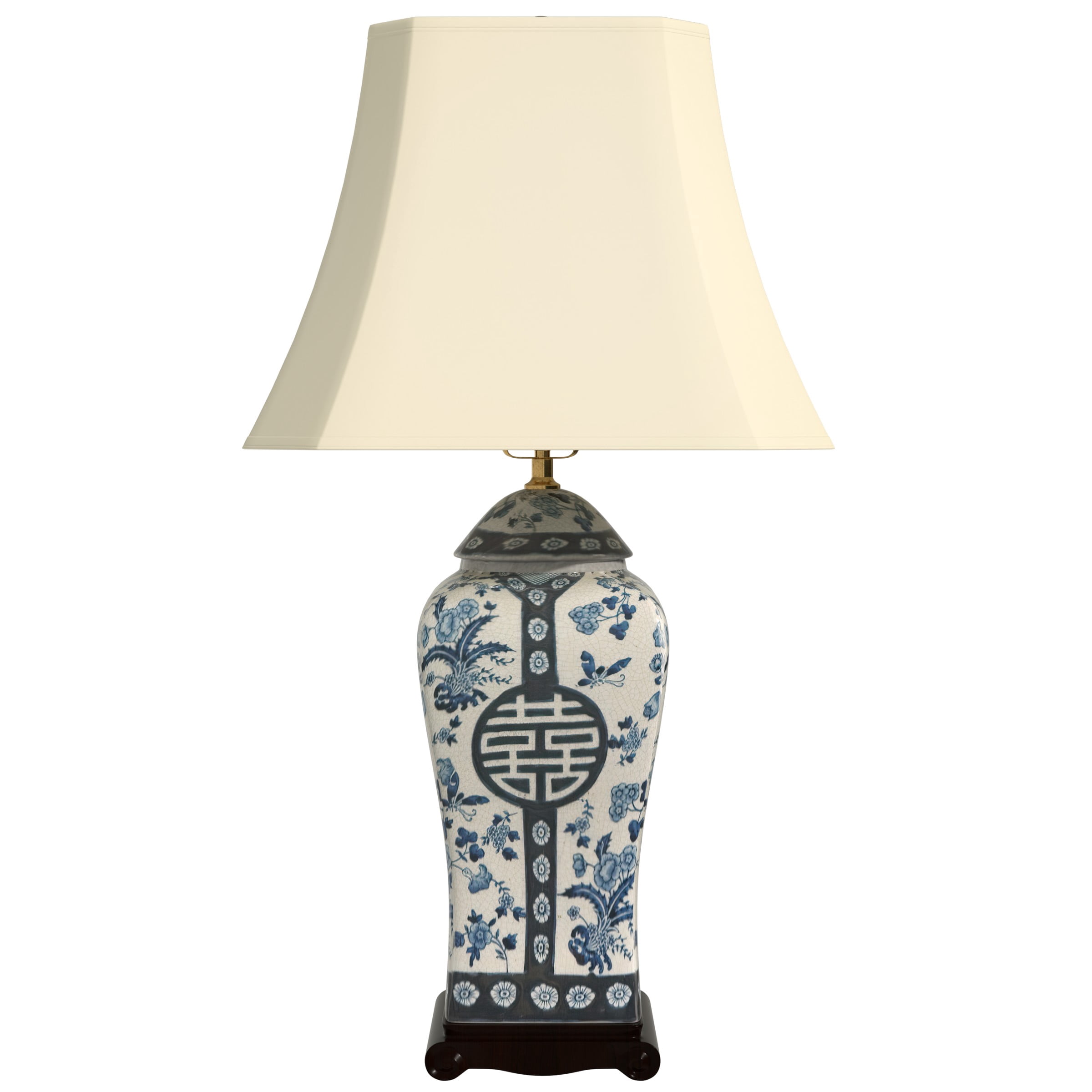 26" Chinese Blue & White Porcelain Table Lamp with Shade - Double Happiness