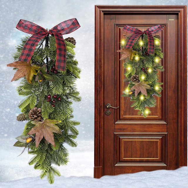 26" Christmas Teardrop Swag with Fairy Lights, Battery Operated