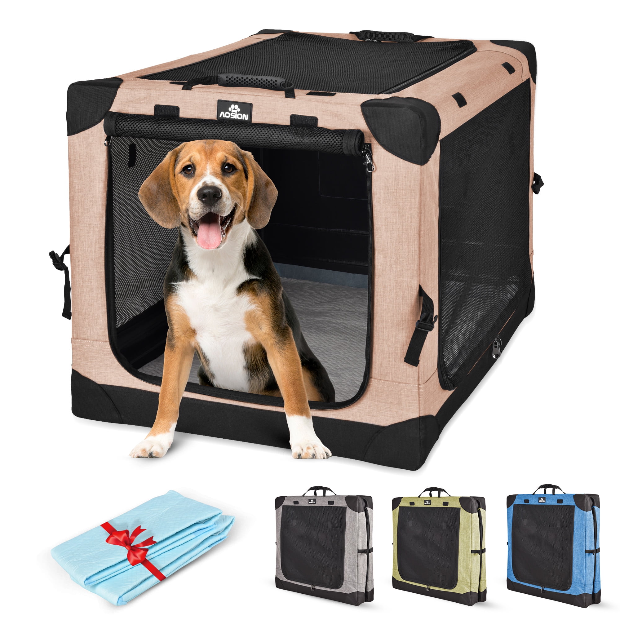 26" Collapsible Dog Crate, Dog Travel Crate,Portable Dog Crate,4 Door ...