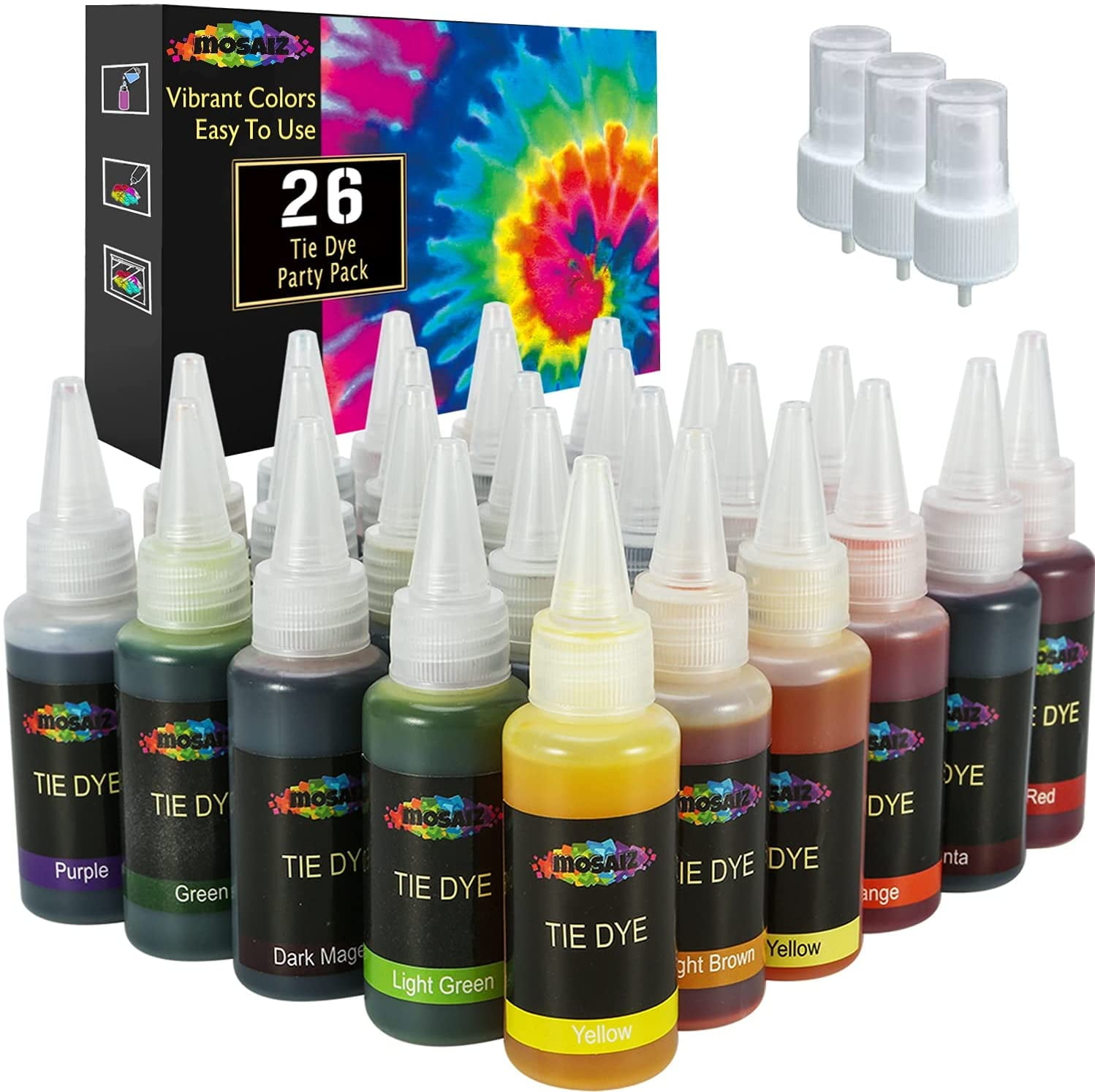26 Colors Tie Dye Kit with Spray Nozzles Permanent One Step Tie Dye Kits  for Textile Craft Arts Shirt Fabric Canvas Shoes Tshirt Clothing Paint DIY