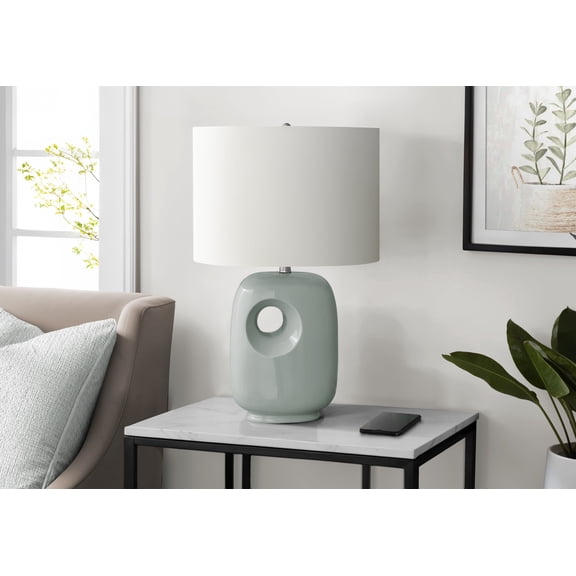 26" Contemporary Green Ceramic Table Lamp with Ivory/Cream Shade, Modern Bedside Light