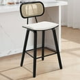 thumbnail image 1 of WOOW DEPOT PU Bar Stools 26" Counter Height w/ Rattan Back Set of 1, Modern Black Bent Wood Bartool Leather Upholstered Chair for Kitchen Pub Island Dining Room, 1 of 9