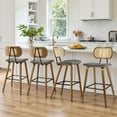 thumbnail image 1 of WOOW DEPOT 26" Counter Height Bar Stool Set of 4, w/ Rattan Mid Back Upholstered Modern PU Wooden Stool Barstool Chair for Kitchen Island Pub, 1 of 12