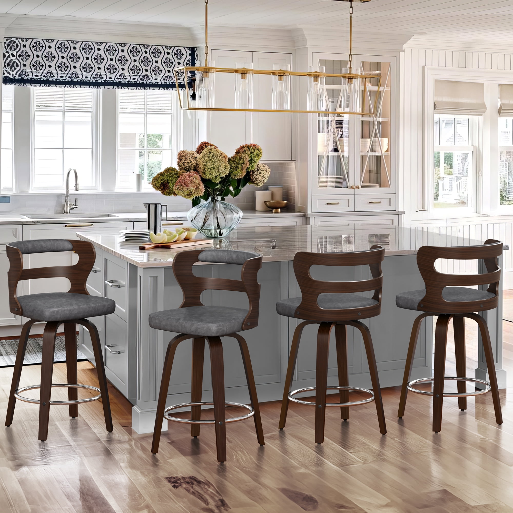 Dycanpo 26 Counter Height Bar Stools Set of 4 Swivel Counter Stools with Back for Kitchen Island White