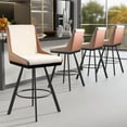 thumbnail image 1 of 26" Counter Height Bar Stools Set of 4, Swivel Bar Chair Kitchen Chairs with Low Backs, PU Leather Fabric Square Seat Bar Chair with Black Metal Legs, Counter Bar Stools for Kitchen Island,Brown, 1 of 8