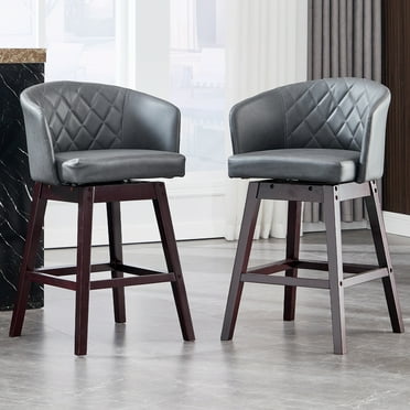 26" Counter Height Bar Stools Set of 2, Upholstered Swivel Barstools with Back, Wood Kitchen Bar Stools for Dining Room,Black Grey