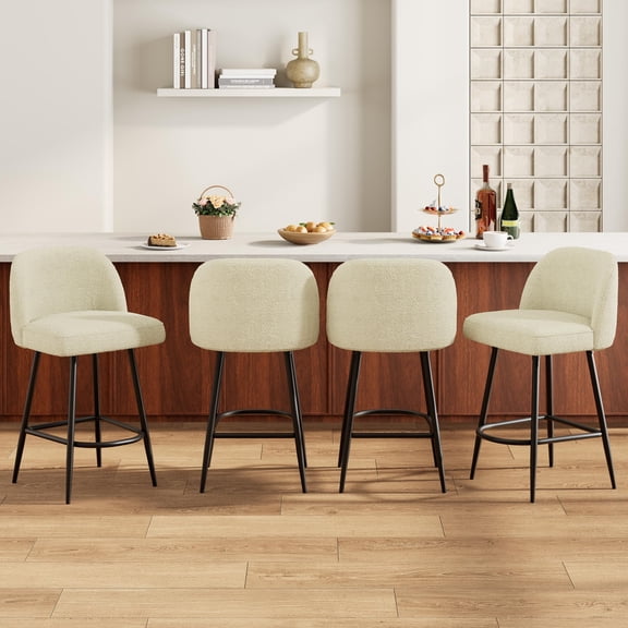 26" Counter Height Bar Stools Set of 4, Upholstered High Chairs with Backs, Metal Legs & Footrest for Kitchen, Pub & Bistro